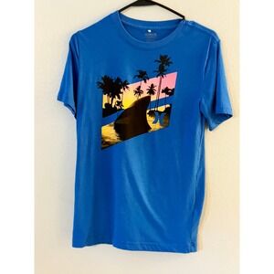 Hurley Boys T Shirt XL 14/16 Blue Palm Tree Shark Fin Graphic Tee